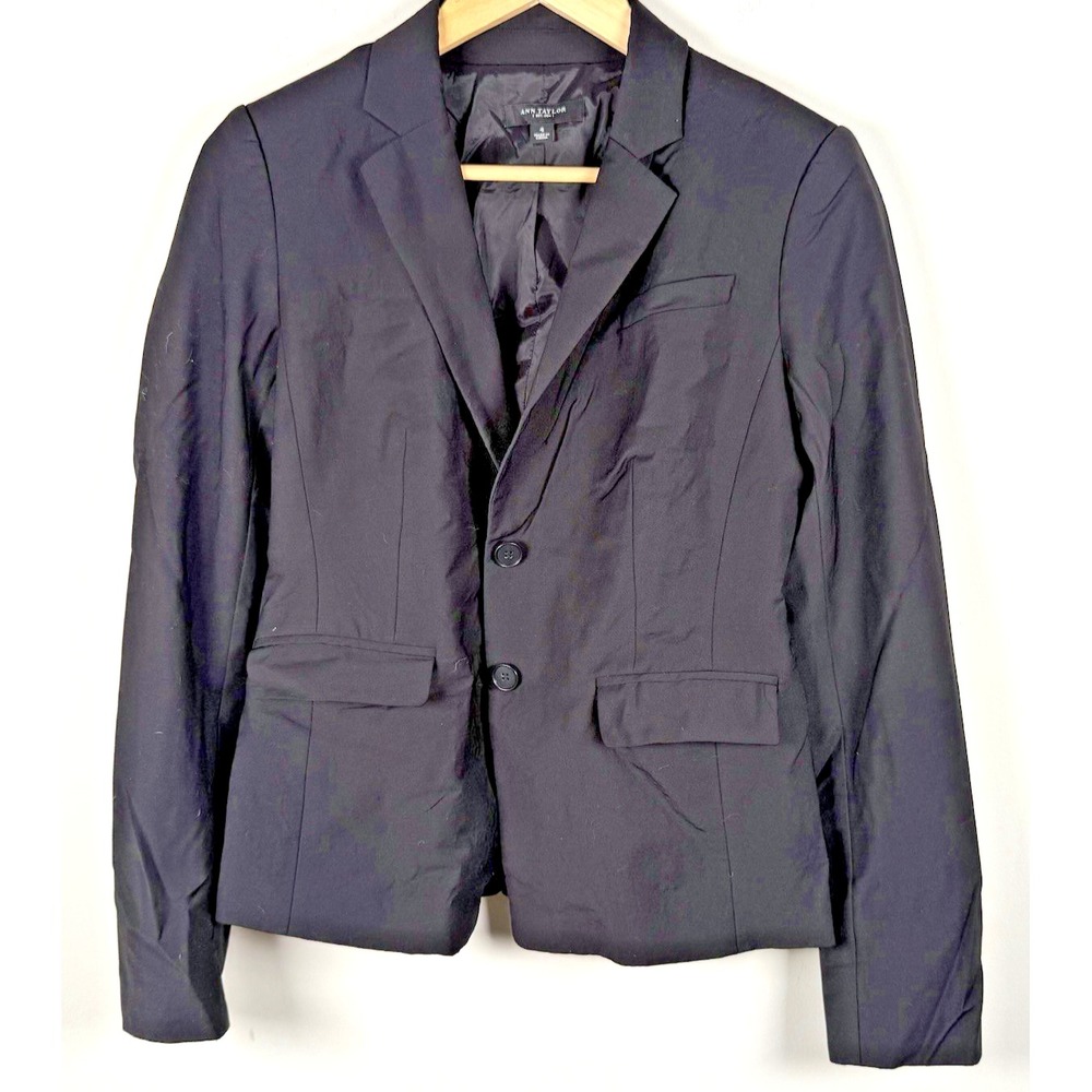 Ann Taylor Blazer Women's 4‎ Black Lined Pockets Two Buttons Capsule Career